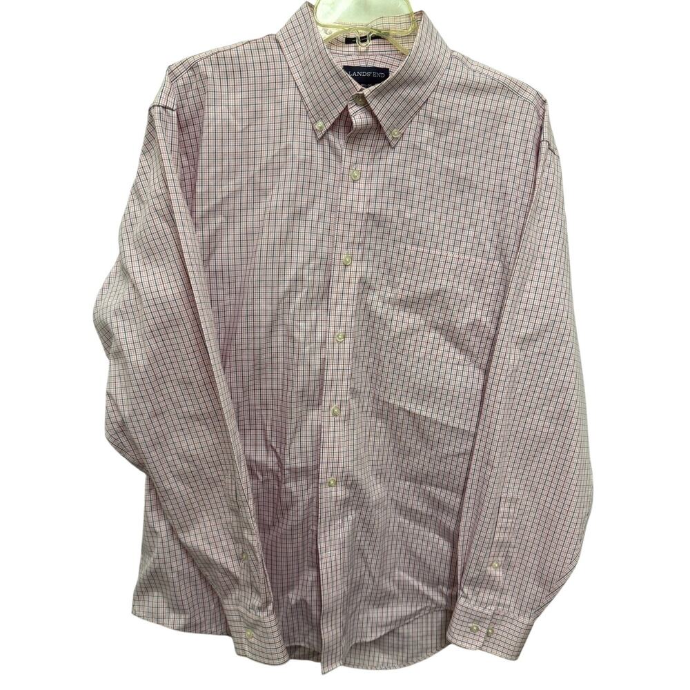 Land's End Dress Shirt Mens 16.5-35 Traditional Fit blue white red NO Iron